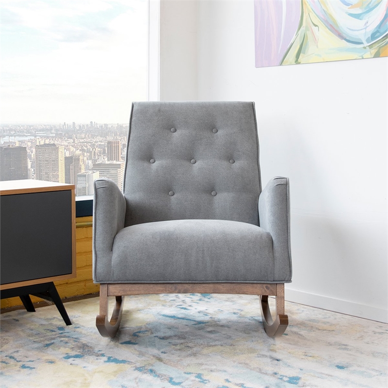 Home Square 2 Piece Upholstered Fabric Rocking Chair Set in Light Gray