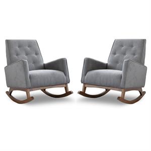 Home Square 2 Piece Upholstered Fabric Rocking Chair Set in Light Gray