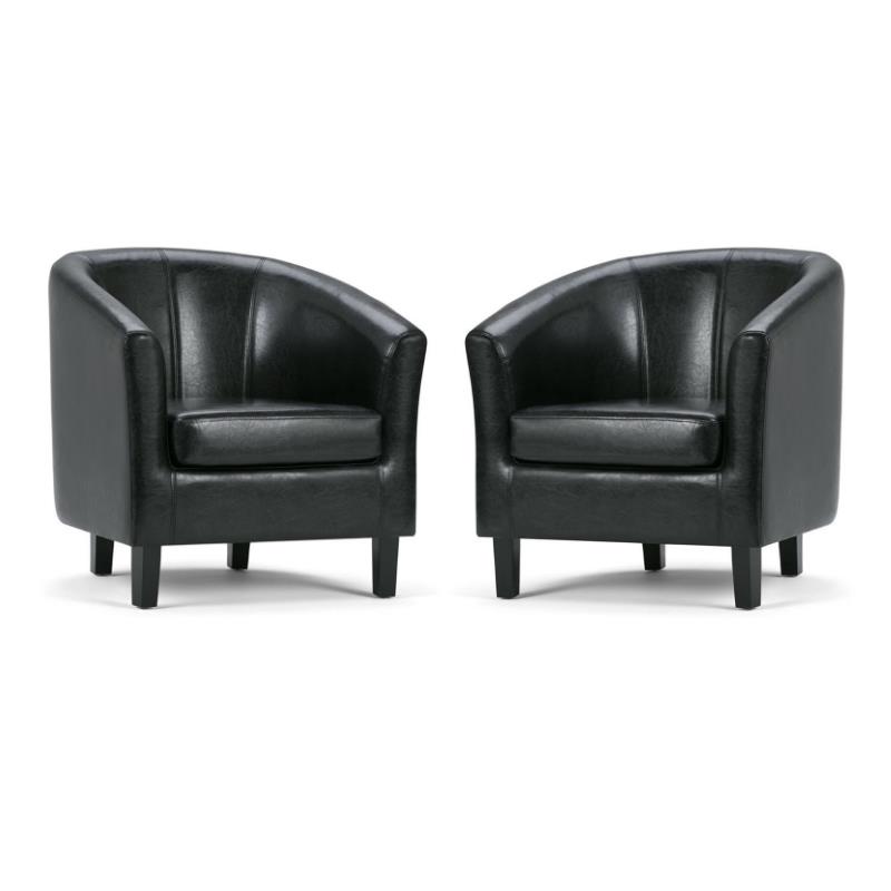 Home Square 2 Piece Contemporary Faux Leather Tub Chair Set in Black