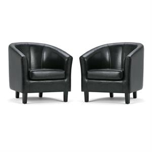 Home Square 2 Piece Contemporary Faux Leather Tub Chair Set in Black