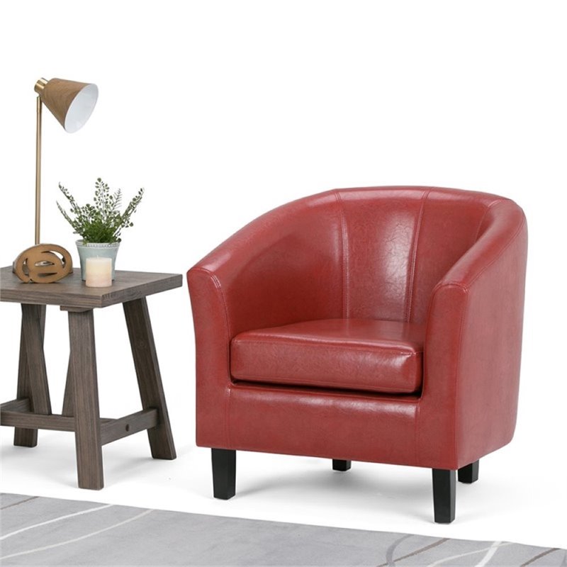 Home Square 2 Piece Contemporary Faux Leather Tub Chair Set in Red