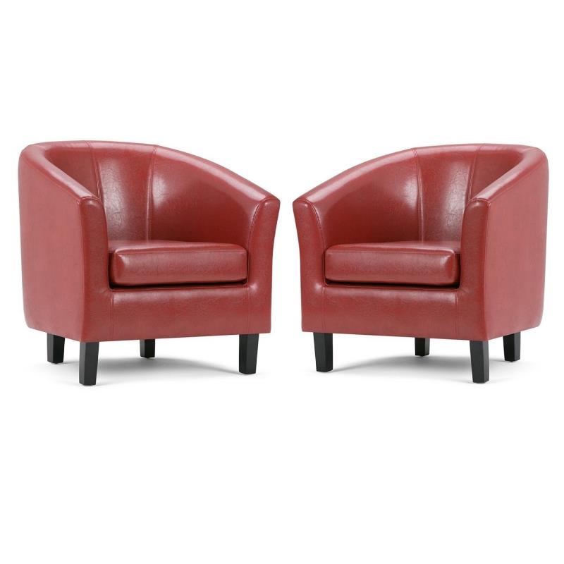 Home Square 2 Piece Contemporary Faux Leather Tub Chair Set in Red