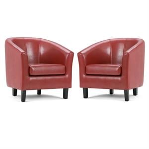 Home Square 2 Piece Contemporary Faux Leather Tub Chair Set in Red