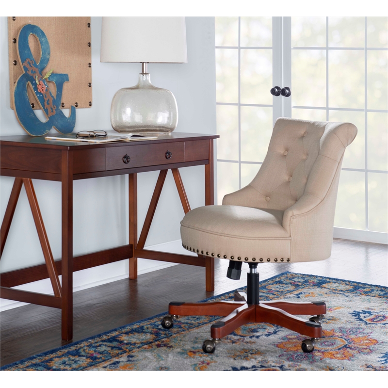 Home Square 2 Piece Sinclair Wood Upholstered Office Chair Set in Beige