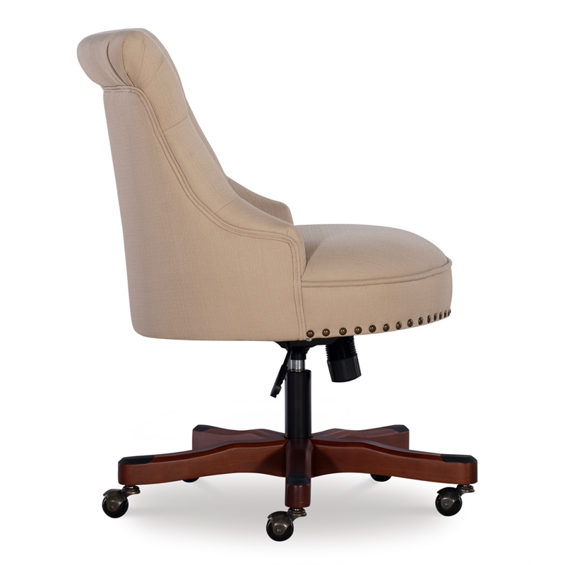 Home Square 2 Piece Sinclair Wood Upholstered Office Chair Set in Beige