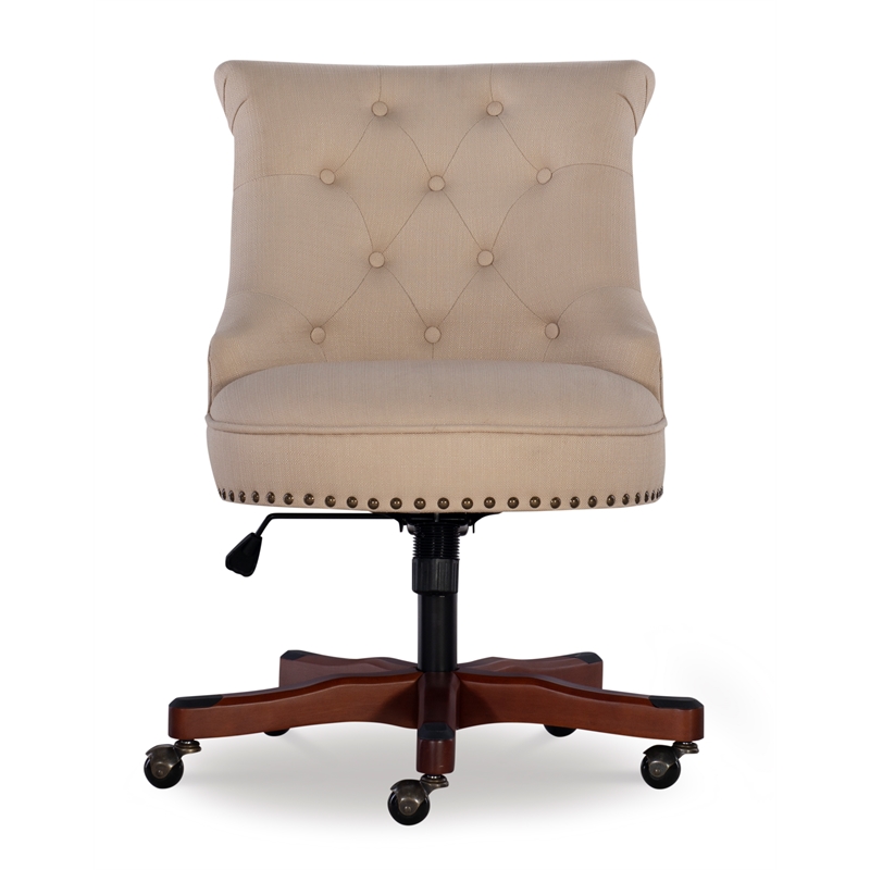 Home Square 2 Piece Sinclair Wood Upholstered Office Chair Set in Beige