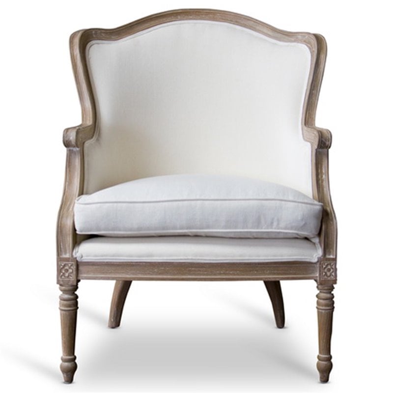 Home Square 2 Piece Cotton Fabric Accent Chair Set in Beige and Brown Oak