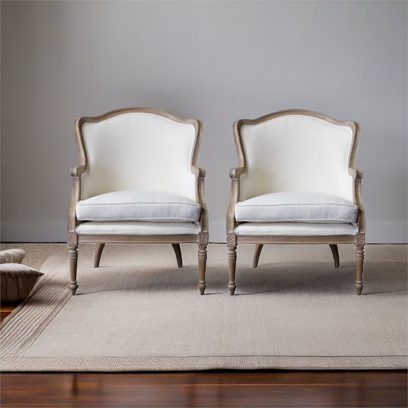 Home Square 2 Piece Cotton Fabric Accent Chair Set in Beige and Brown Oak