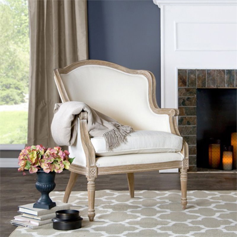 Home Square 2 Piece Cotton Fabric Accent Chair Set in Beige and Brown Oak