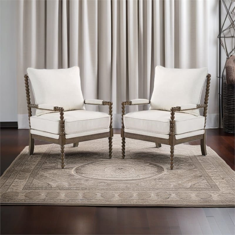 Home Square 2 Piece Linen Fabric Spindle Chair Set with Wood Frame in Beige