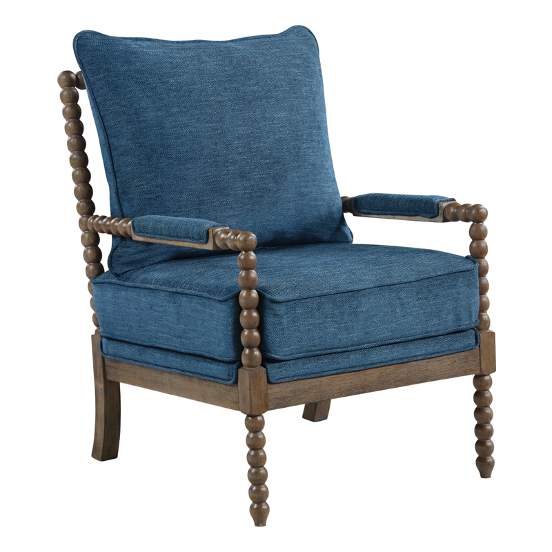 Home Square 2 Piece Linen Fabric Spindle Chair Set with Wood Frame in Navy Blue