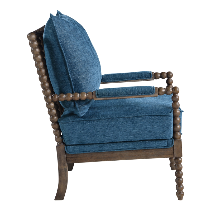Home Square 2 Piece Linen Fabric Spindle Chair Set with Wood Frame in Navy Blue