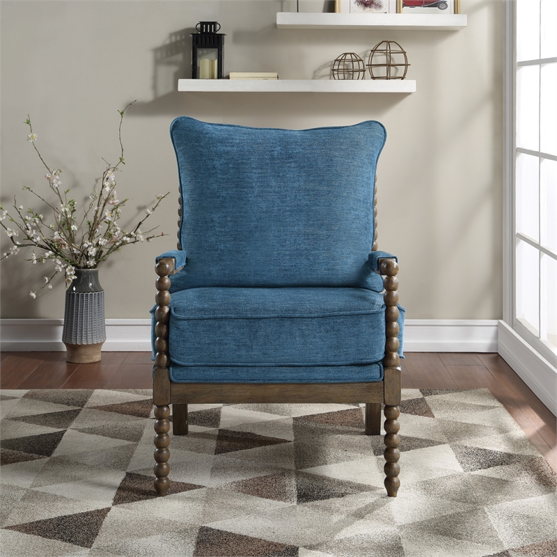 Home Square 2 Piece Linen Fabric Spindle Chair Set with Wood Frame in Navy Blue