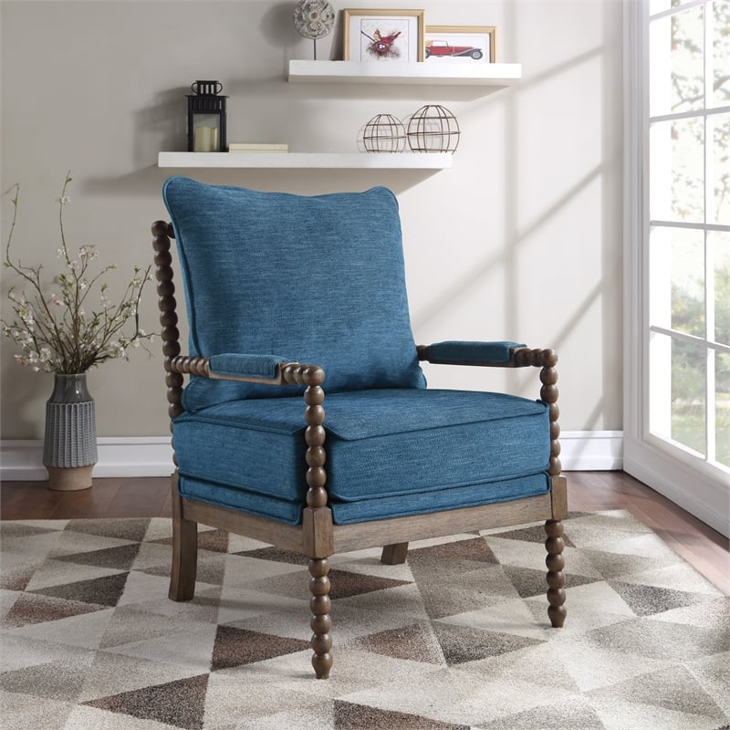 Home Square 2 Piece Linen Fabric Spindle Chair Set with Wood Frame in Navy Blue