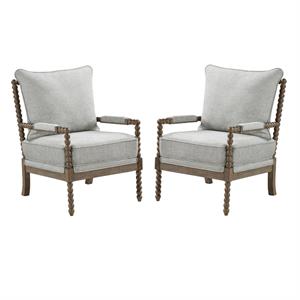 Home Square 2 Piece Linen Fabric Spindle Chair Set with Wood Frame in Smoke Gray