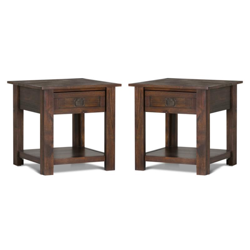 Home Square 2 Piece Wood End Table Set in Distressed Charcoal Brown