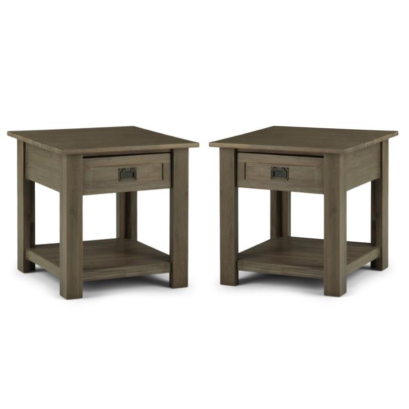 Home Square 2 Piece Wood End Table Set in Distressed Gray