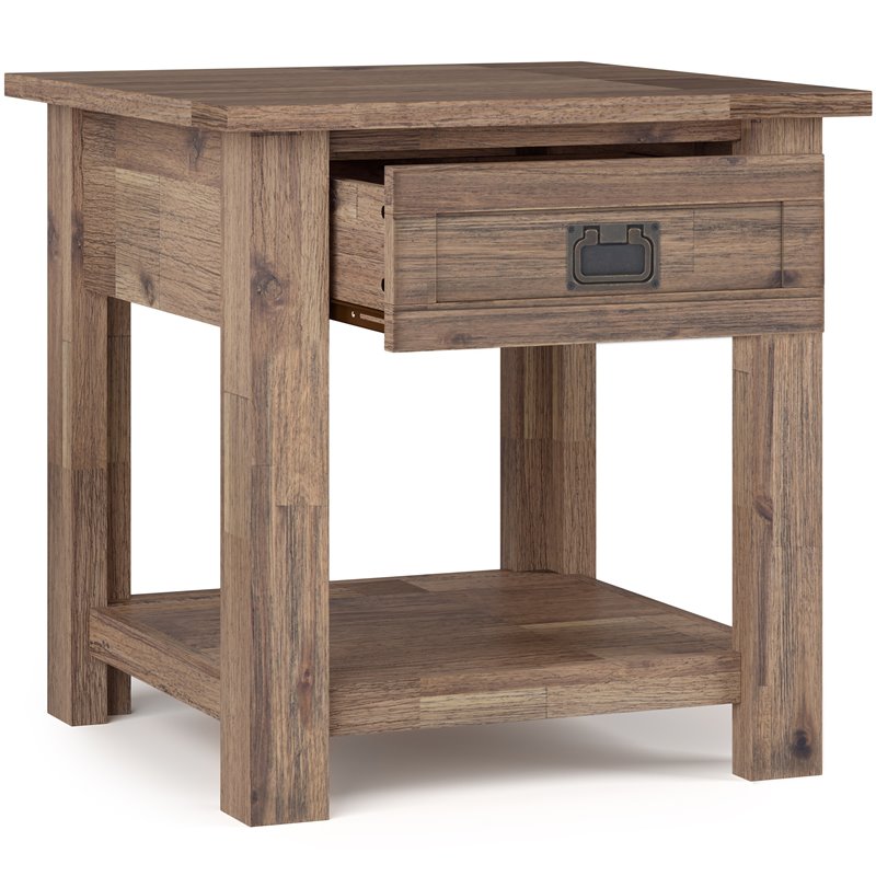Home Square 2 Piece Wood End Table Set in Rustic Aged Brown