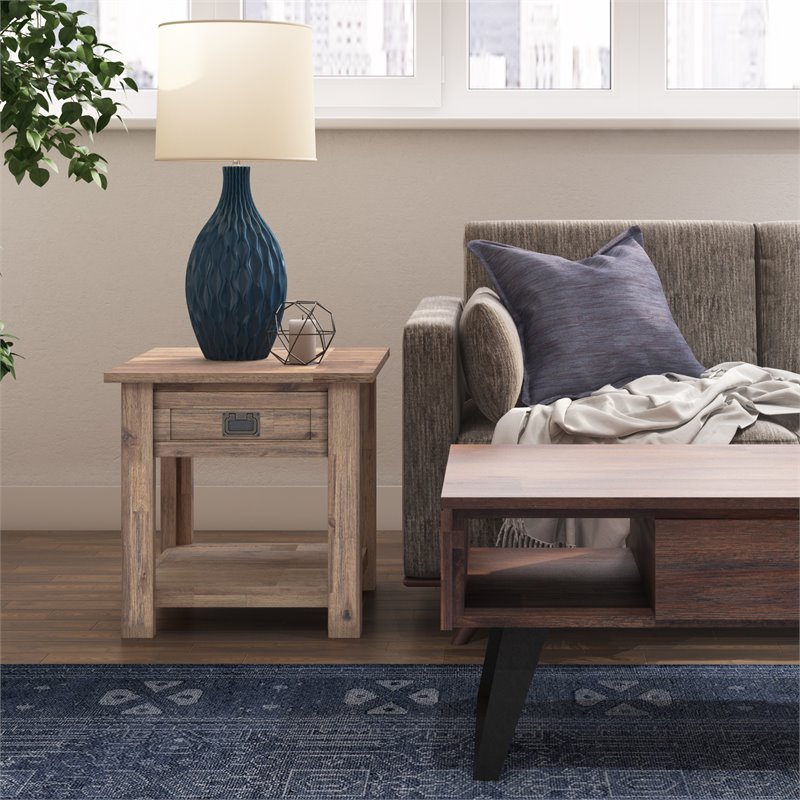 Home Square 2 Piece Wood End Table Set in Rustic Aged Brown