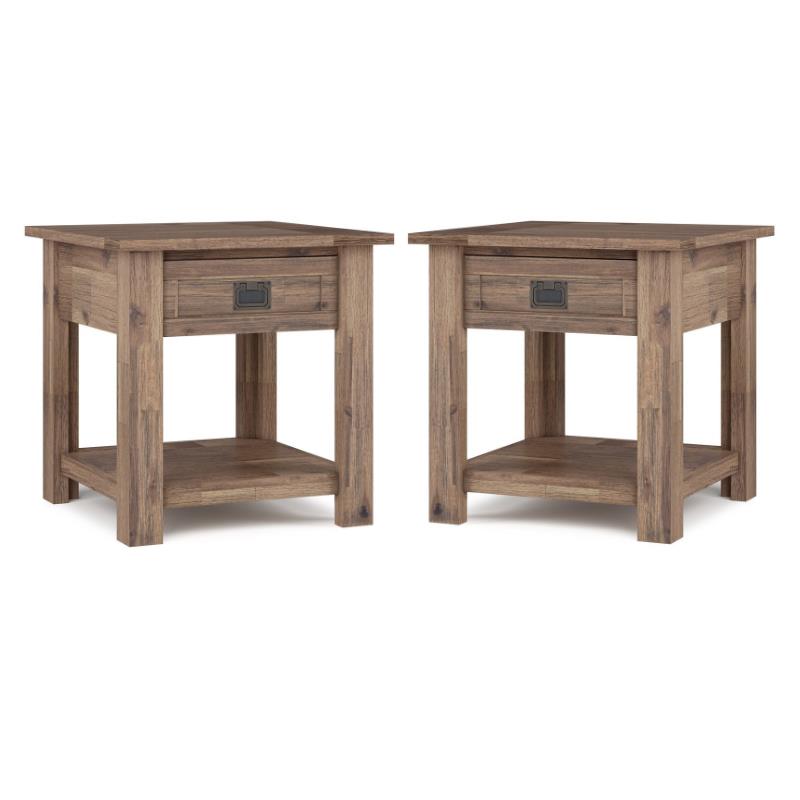 Home Square 2 Piece Wood End Table Set in Rustic Aged Brown