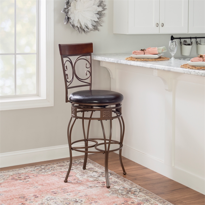 Home Square 2 Piece Big and Tall Metal Scroll Back Bar Stool Set in Bronze