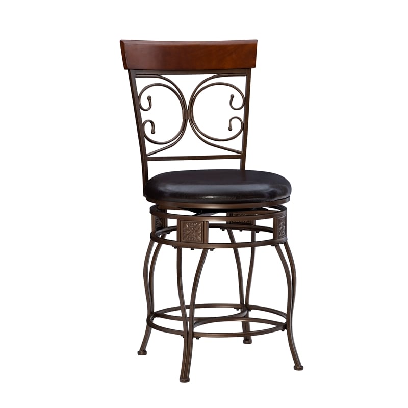 Home Square 2 Piece Big and Tall Metal Scroll Back Counter Stool Set in Bronze