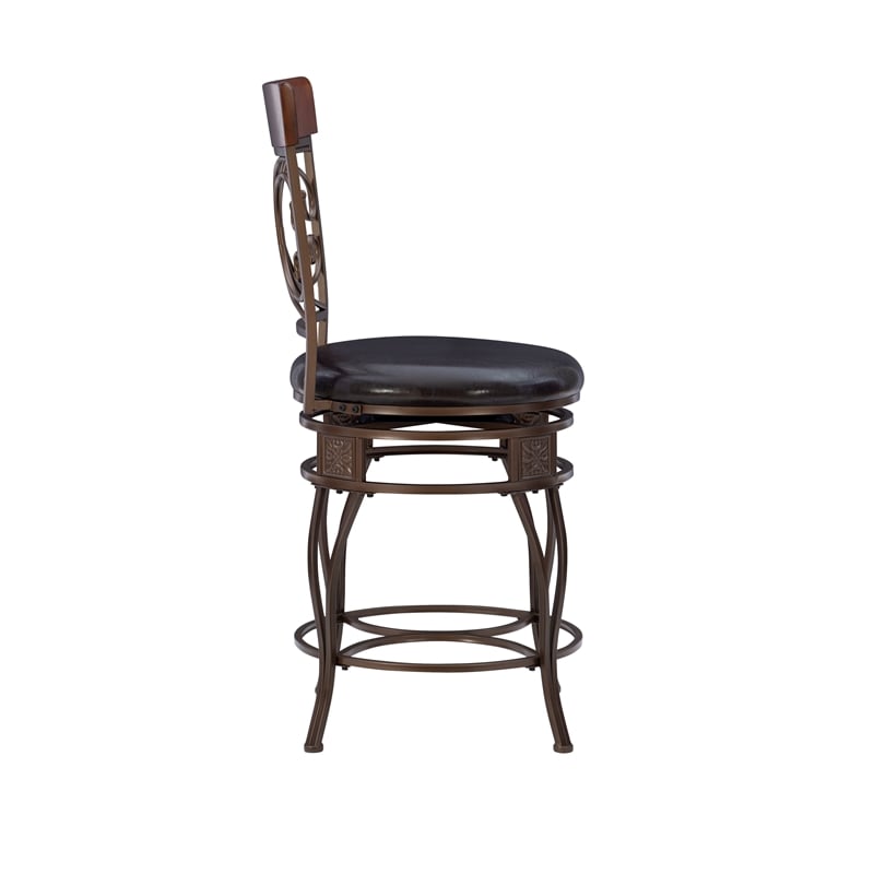 Home Square 2 Piece Big and Tall Metal Scroll Back Counter Stool Set in Bronze