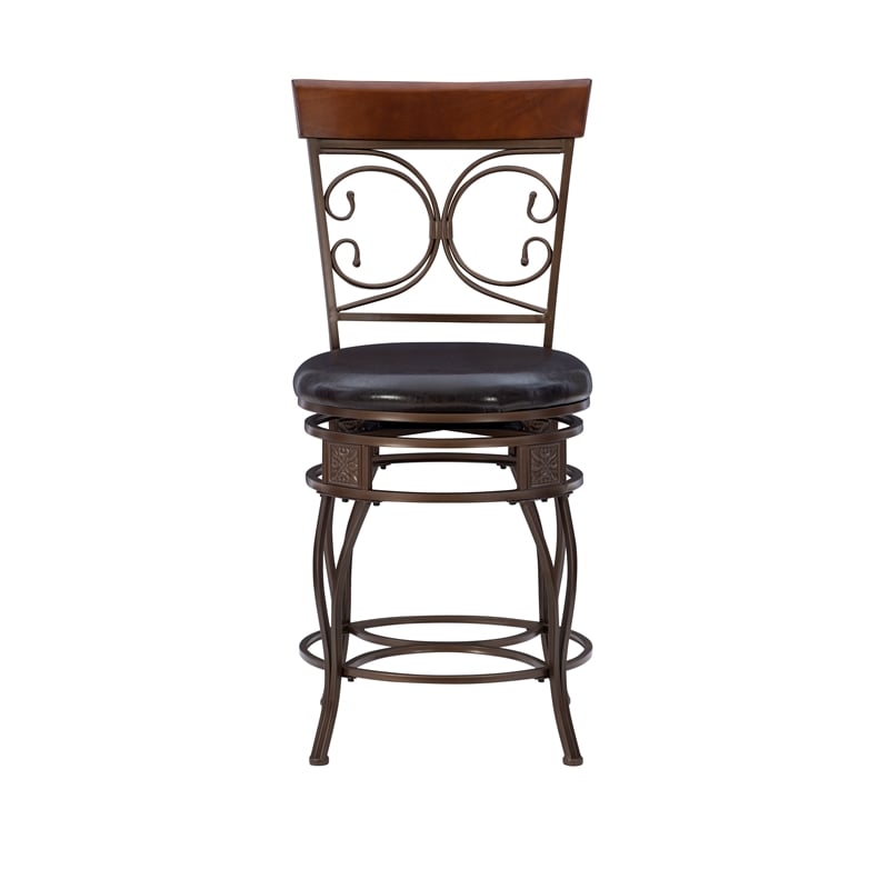 Home Square 2 Piece Big and Tall Metal Scroll Back Counter Stool Set in Bronze