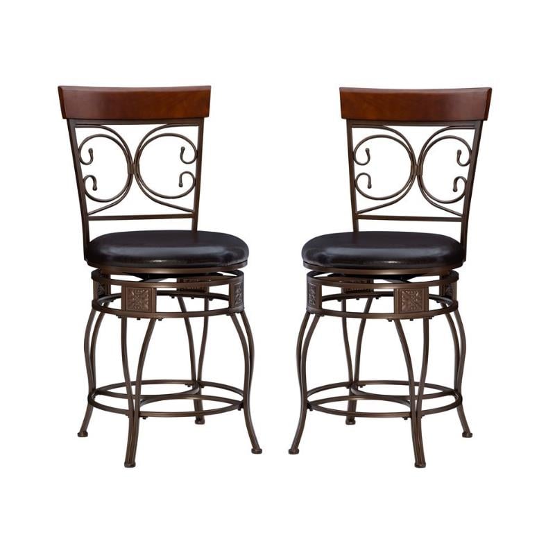 Home Square 2 Piece Big and Tall Metal Scroll Back Counter Stool Set in Bronze