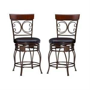 Home Square 2 Piece Big and Tall Metal Scroll Back Counter Stool Set in Bronze