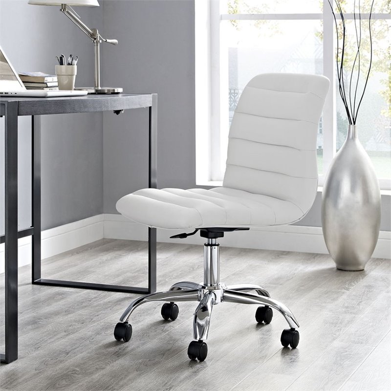 Home Square 2 Piece Mid Back Armless Swivel Office Chair Set in White