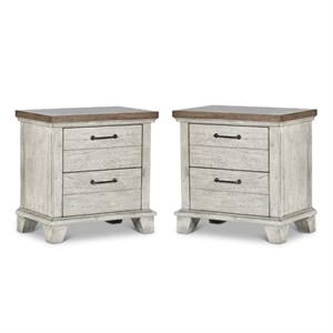 Home Square Two Drawer Wood Nightstand Set in Rustic Ivory (Set of 2)