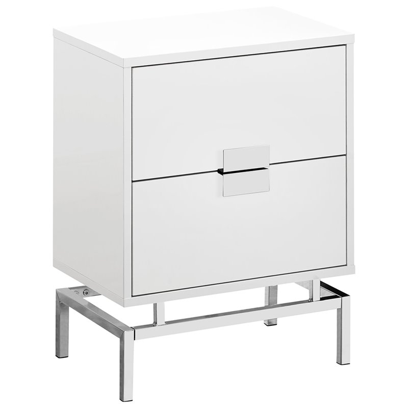 Home Square 2 Piece Storage Accent End Table Set in White and Chrome