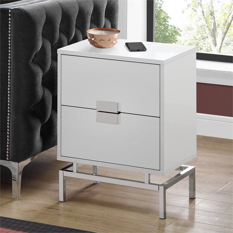 Home Square 2 Piece Storage Accent End Table Set in White and Chrome