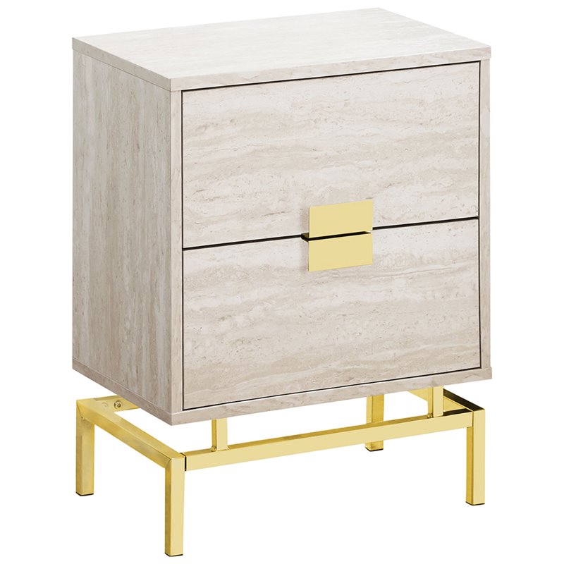 Home Square 2 Piece Storage Accent End Table Set in Beige and Gold