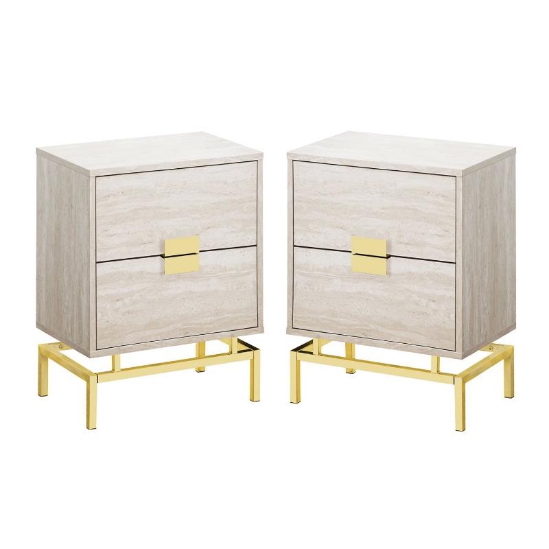 Home Square 2 Piece Storage Accent End Table Set in Beige and Gold