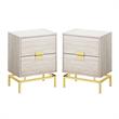Home Square 2 Piece Storage Accent End Table Set in Beige and Gold