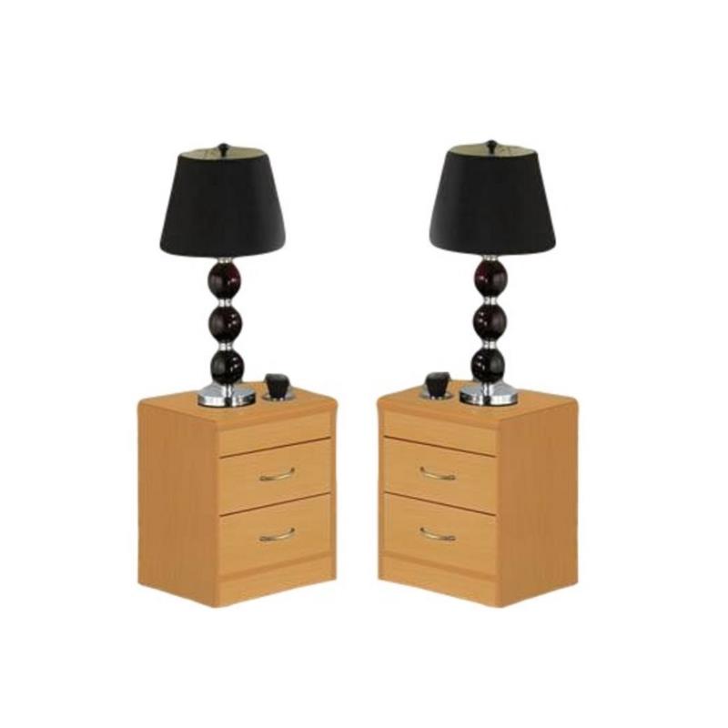 Home Square Contemporary 2 Drawer Wooden Nightstand Set in Beige (Set of 2)