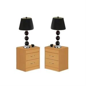 Home Square Contemporary 2 Drawer Wooden Nightstand Set in Beige (Set of 2)