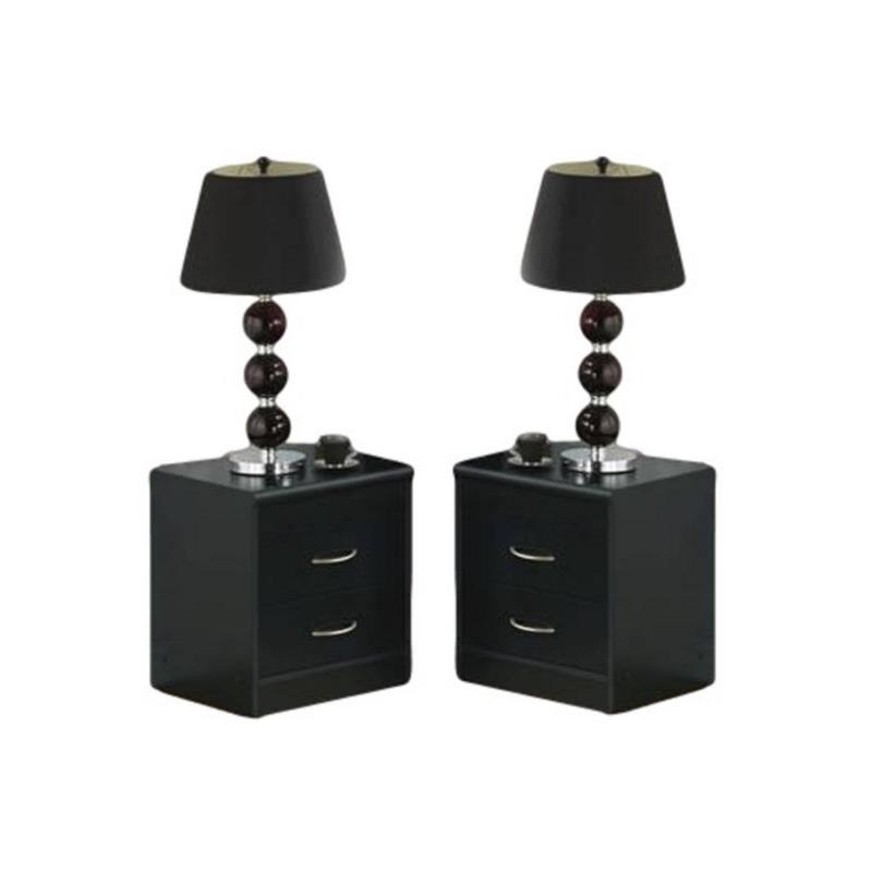 Home Square Contemporary 2 Drawer Wooden Nightstand Set in Black (Set of 2)