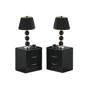 Home Square Contemporary 2 Drawer Wooden Nightstand Set in Black (Set of 2)