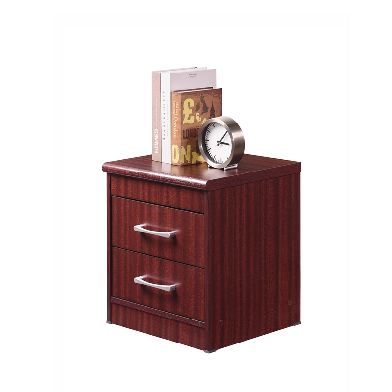 Home Square Contemporary 2 Drawer Wooden Nightstand Set in Mahogany (Set of 2)