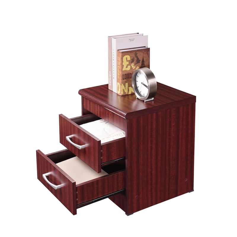 Home Square Contemporary 2 Drawer Wooden Nightstand Set in Mahogany (Set of 2)