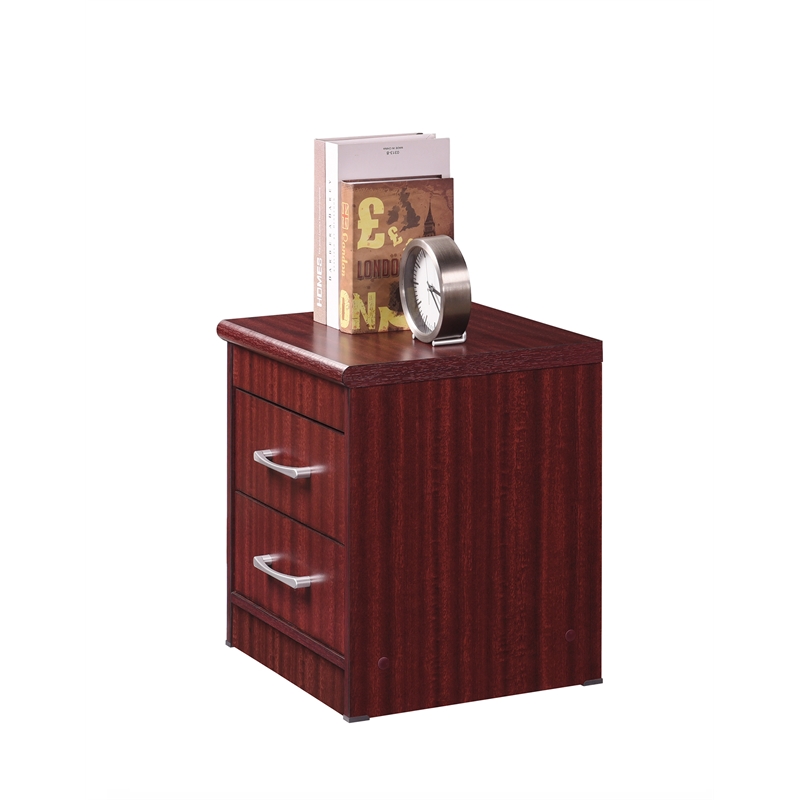 Home Square Contemporary 2 Drawer Wooden Nightstand Set in Mahogany (Set of 2)
