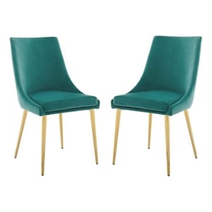 Home Square 2 Piece Modern Performance Velvet Dining Chair Set in Teal/Gold