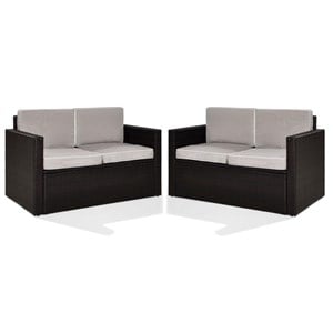 Home Square 2 Piece Wicker Patio Loveseat Set in Brown and Gray