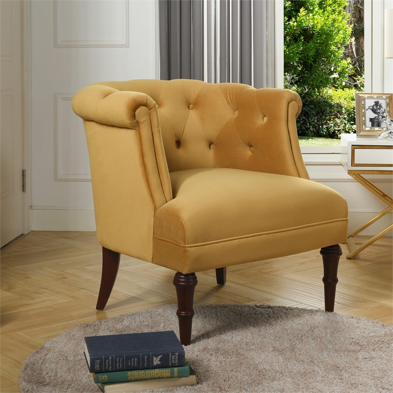 Home Square 2 Piece Tufted Upholstered Fabric Accent Chair Set in Gold
