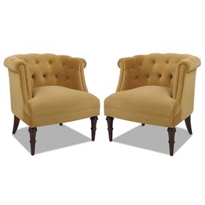 Home Square 2 Piece Tufted Upholstered Fabric Accent Chair Set in Gold