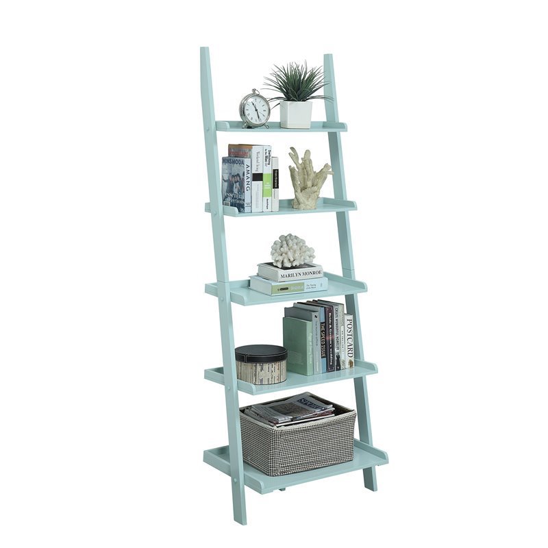 Home Square 2 Piece Ladder Wood Bookshelf Set in Sea Foam Green