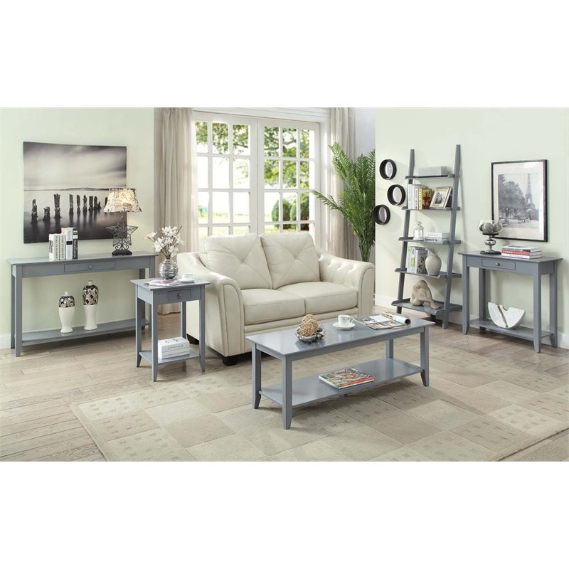 Home Square 2 Piece Traditional Ladder Wood Bookshelf Set in Gray